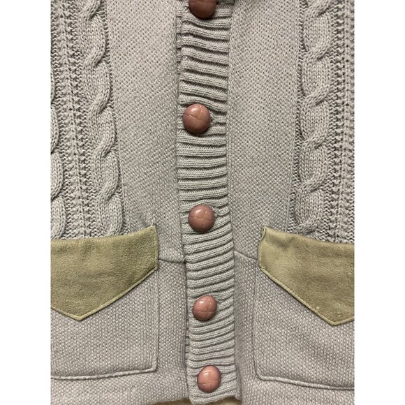 Vintage Orlon Acrylic 100% Virgin Suede Yoke Cardigan Sweater Med Grandpacore - Picture 4 of 8